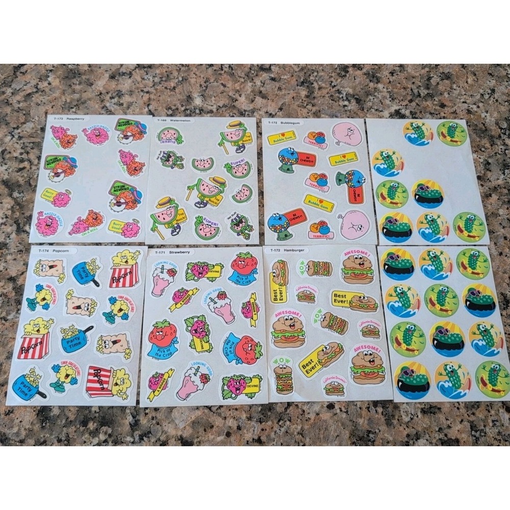 Stinky Sheet Sticker Lot Eight Sheets Vintage Retro scratch and sniff smelly